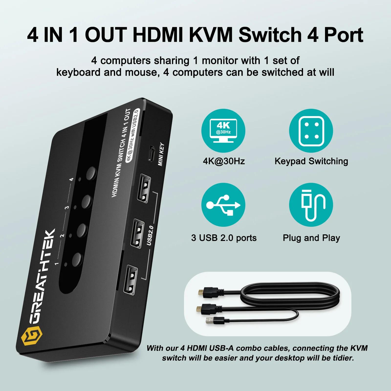 KVM ġ USB HDMI ó, HD  1   USB ġ 3 , Ű 콺  4  ǻ , 4 Ʈ, 4K x 2K @ 30Hz